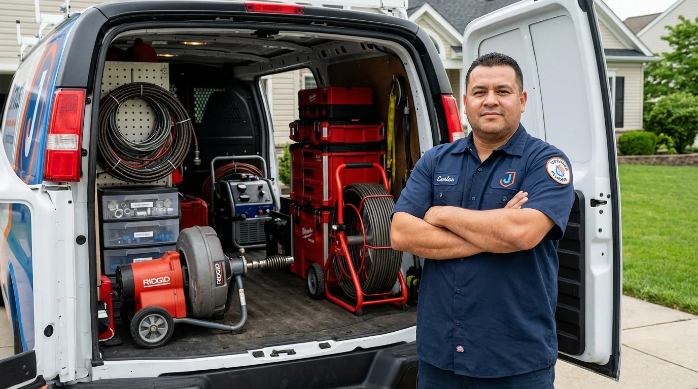 Professional drain cleaning equipment and Johns Plumbing LLC plumber in Great River