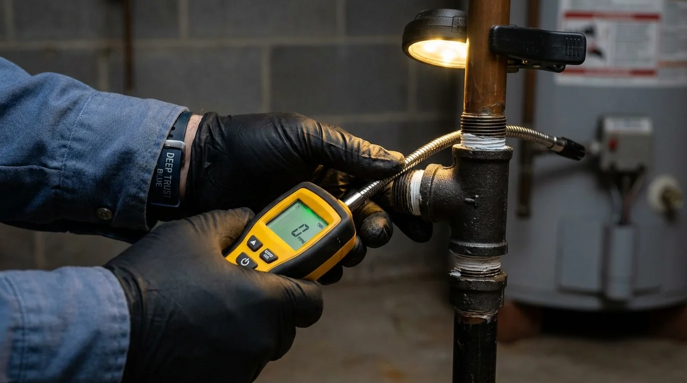 Gas leak detection with electronic sniffer by Johns Plumbing LLC in Great River